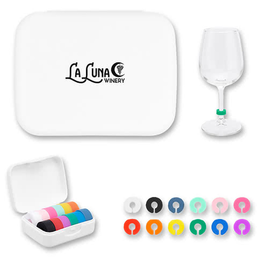 12-Piece Silicone Wine Glass Markers in Recycled Case