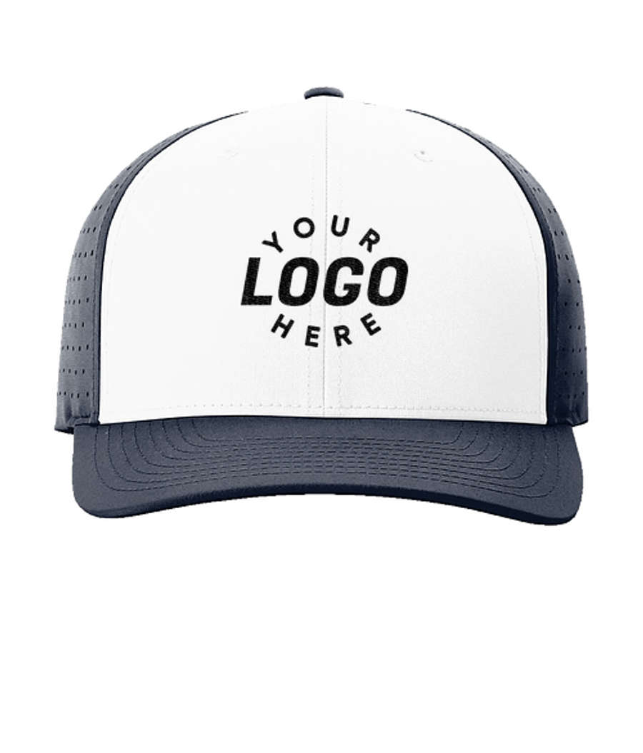Richardson Laser Perf R-Flex Snapback Baseball Hat - Embroidered in White / Navy / Navy