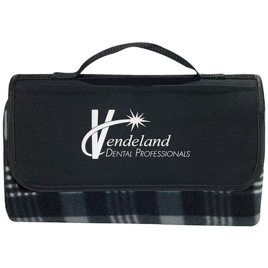 Full Color Padded Water-Resistant Fleece Picnic Blanket in Black