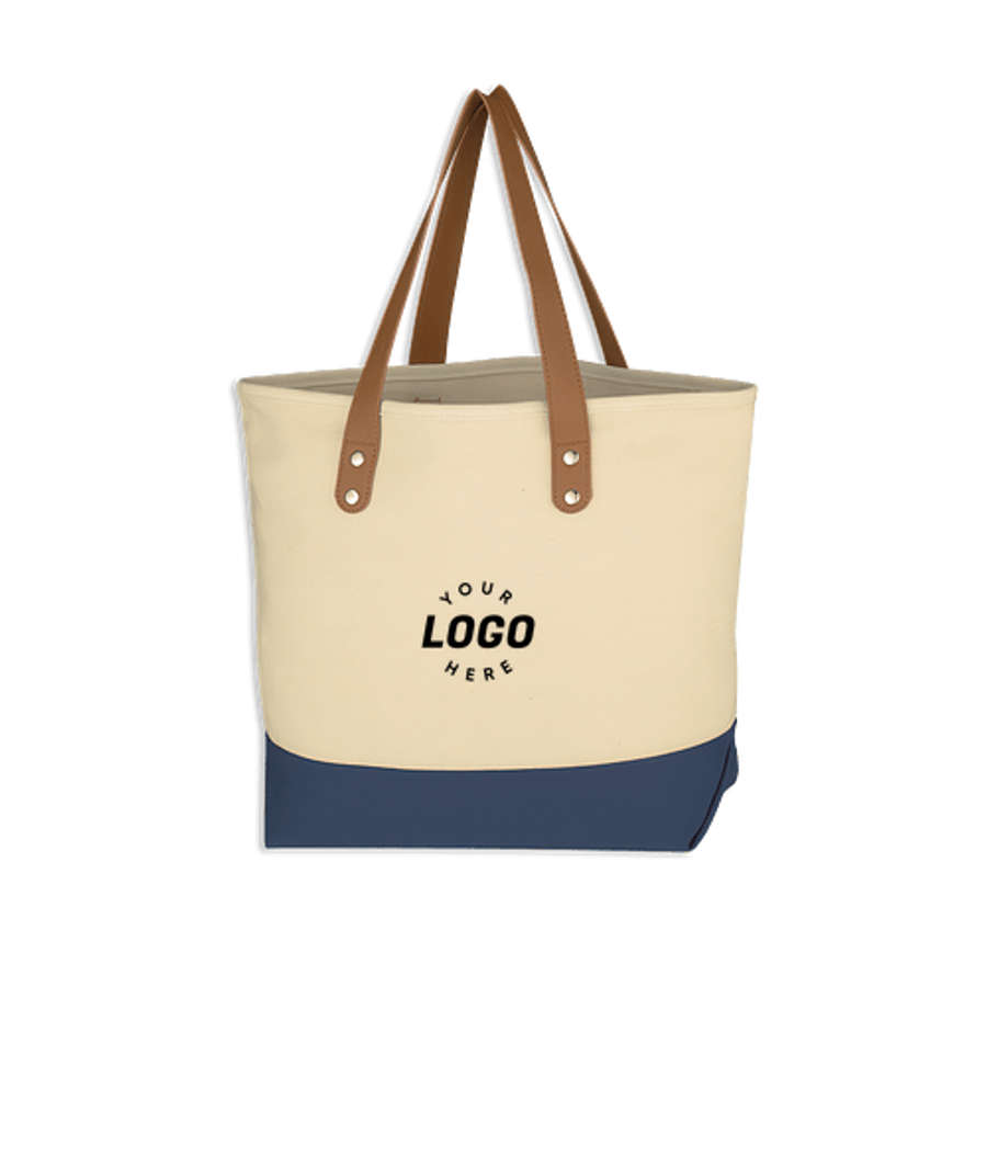 Alison Cotton Canvas Tote Bag in Natural with Navy