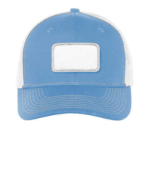 Port Authority Snapback Trucker Hat - Rectangle Patch - Sublimated in Carolina Blue / White