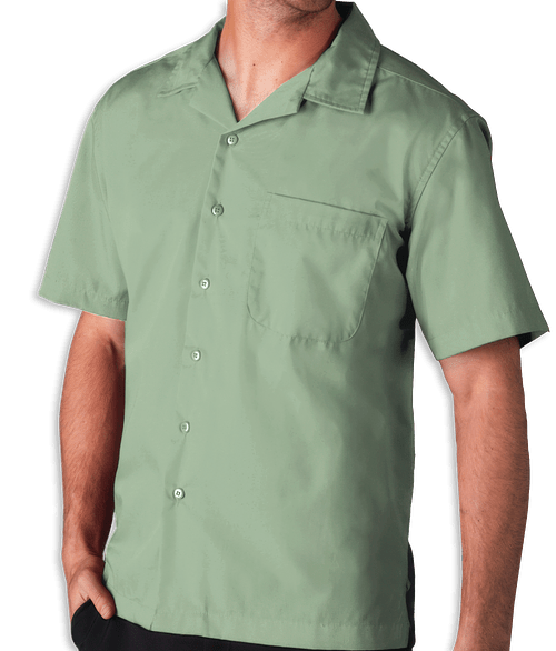 Blue Generation Poplin Short Sleeve Camp Shirt - Embroidered in Sage