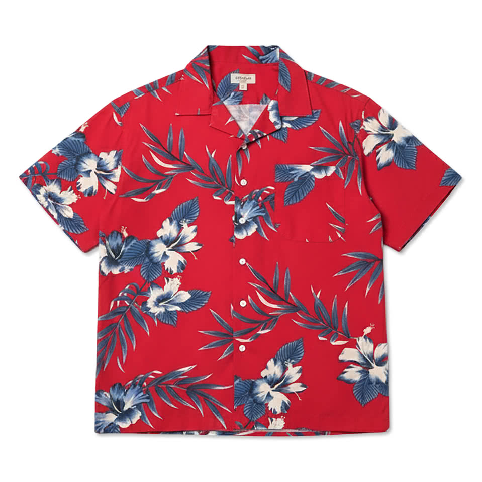 Blue Generation Hibiscus Print Short Sleeve Camp Shirt