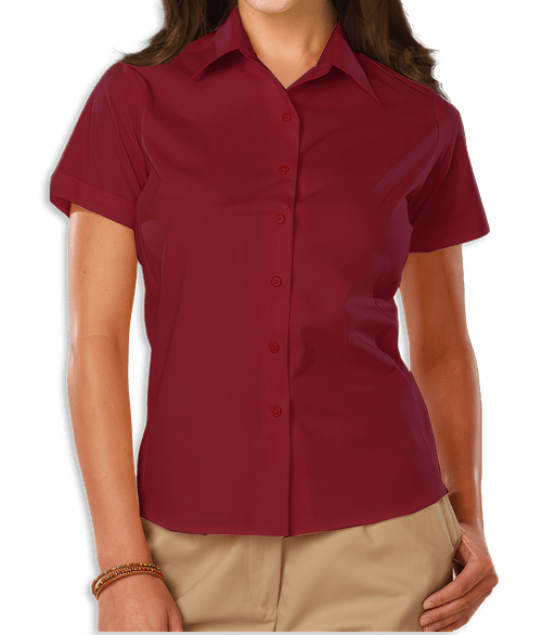 Blue Generation Women's Poplin Short Sleeve Dress Shirt in Burgundy