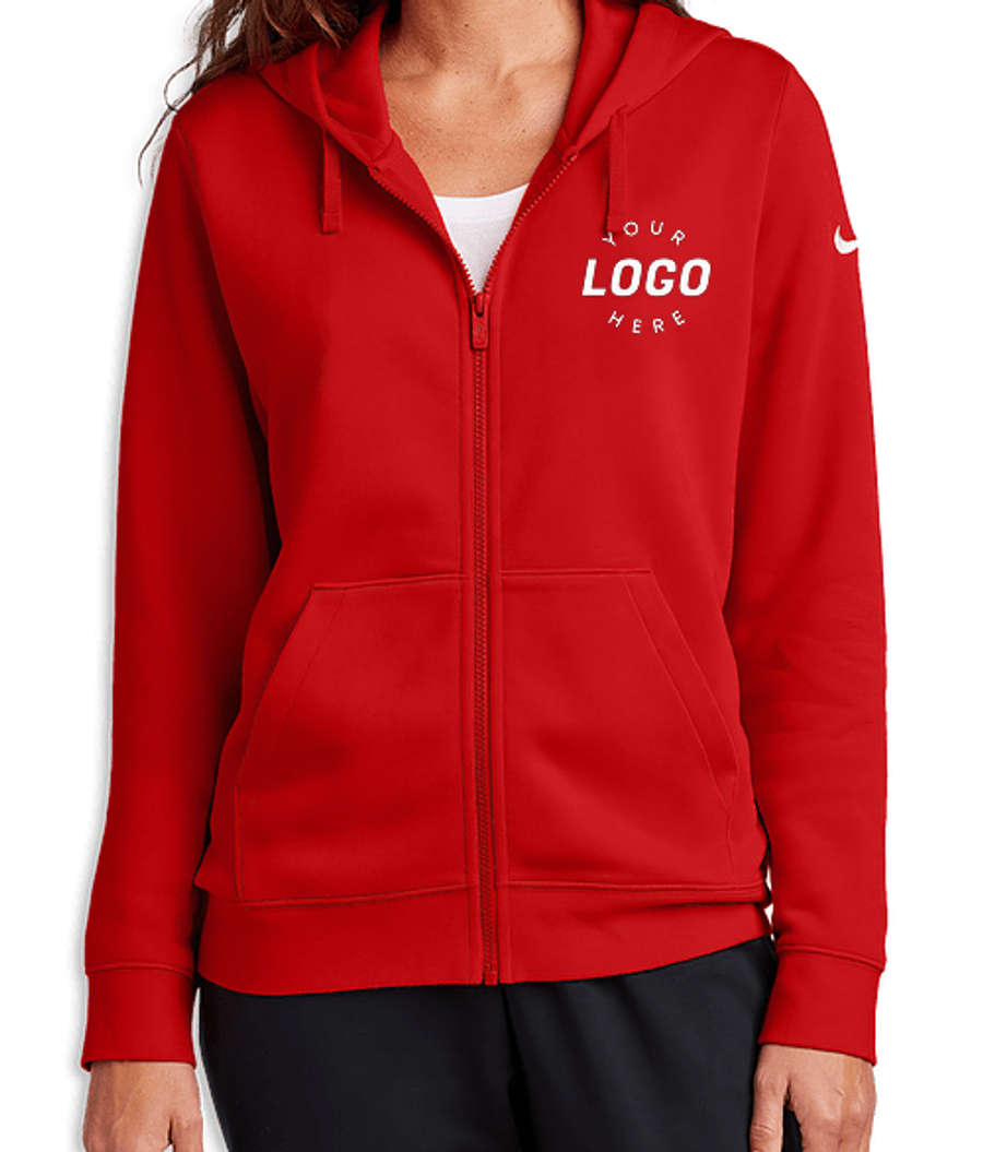 Nike Women's Club Fleece Sleeve Swoosh Zip Hoodie in University Red