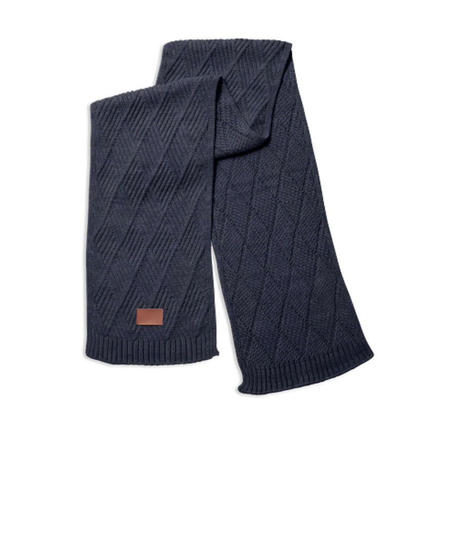 Debossed Leeman Trellis Knit Scarf in Heather Navy
