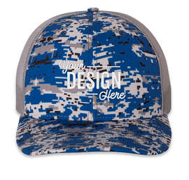 Richardson Patterned Snapback Trucker Hat - Color: Royal Digital Camo / Charcoal