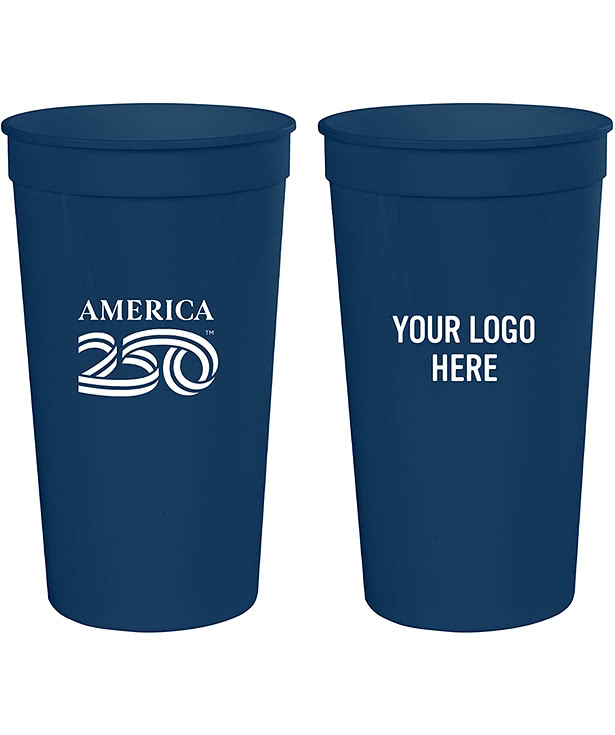 America250™ 32 oz. Big Game Plastic Stadium Cup (Case of 500)
