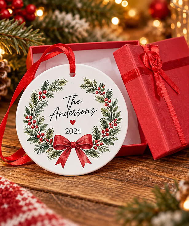 3" Ceramic Circle Ornament with Gift Box