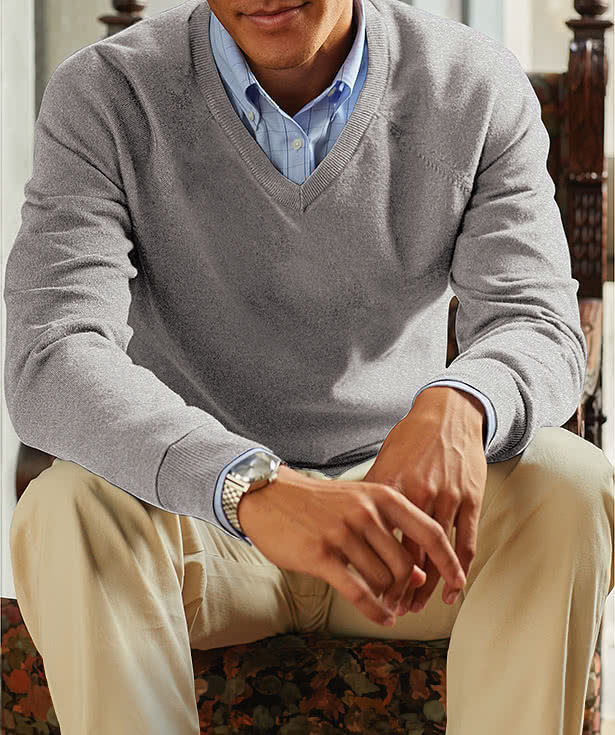 Brooks Brothers Cotton Stretch V-Neck Sweater