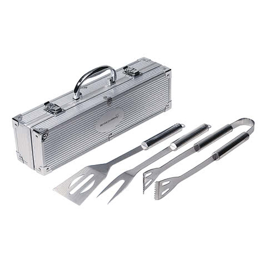 BBQ 3-Piece Set with Aluminum Storage Case in Silver