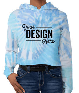 Tie-Dye Women's Cropped Pullover Hoodie - Color: Lagoon