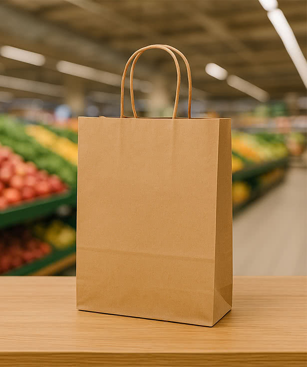 Full Color Medium Brown Kraft Paper Shopper Bag