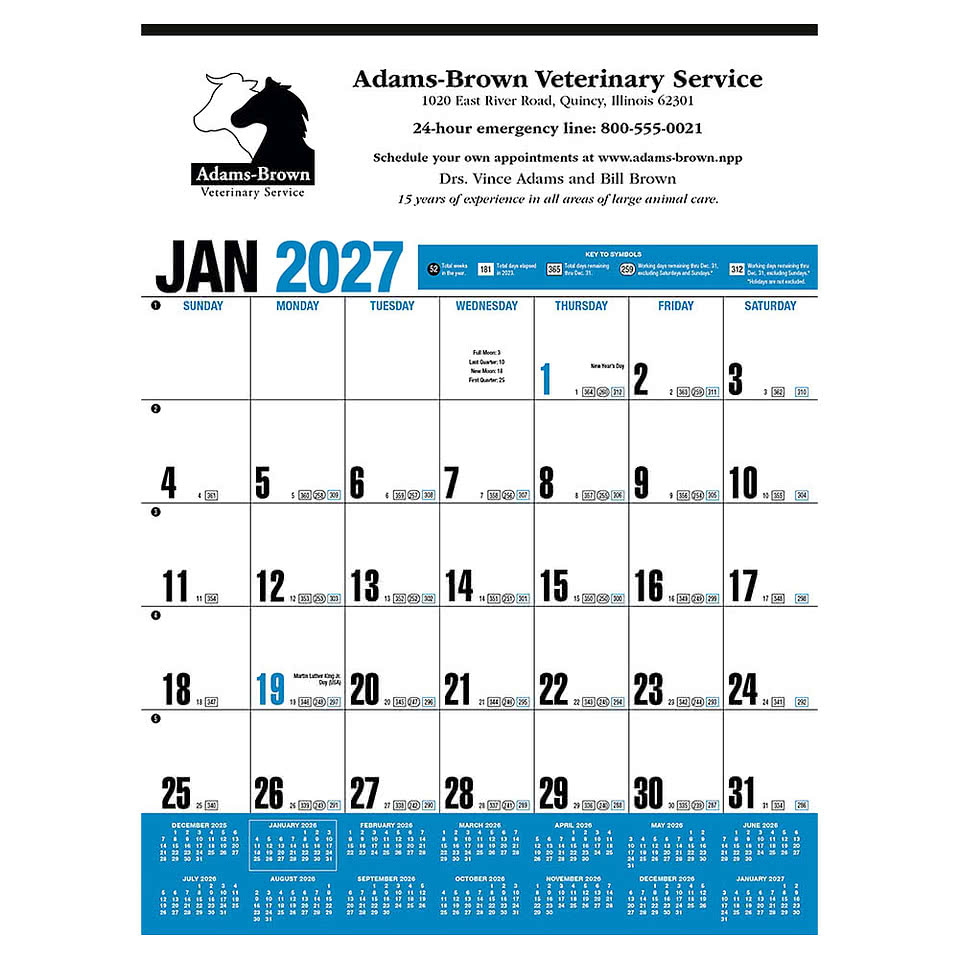 Yearly Record Blue Wall Calendar