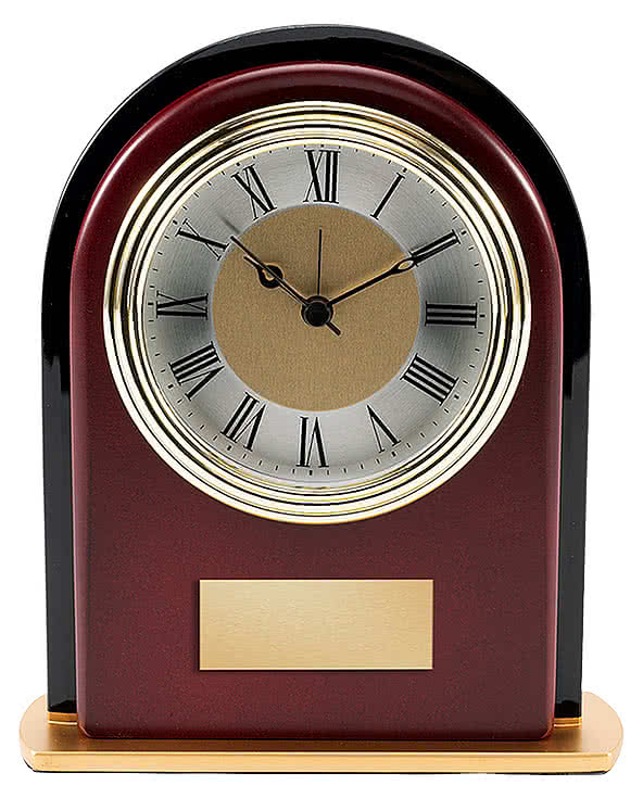 Rosewood and Black Glass Arch Clock