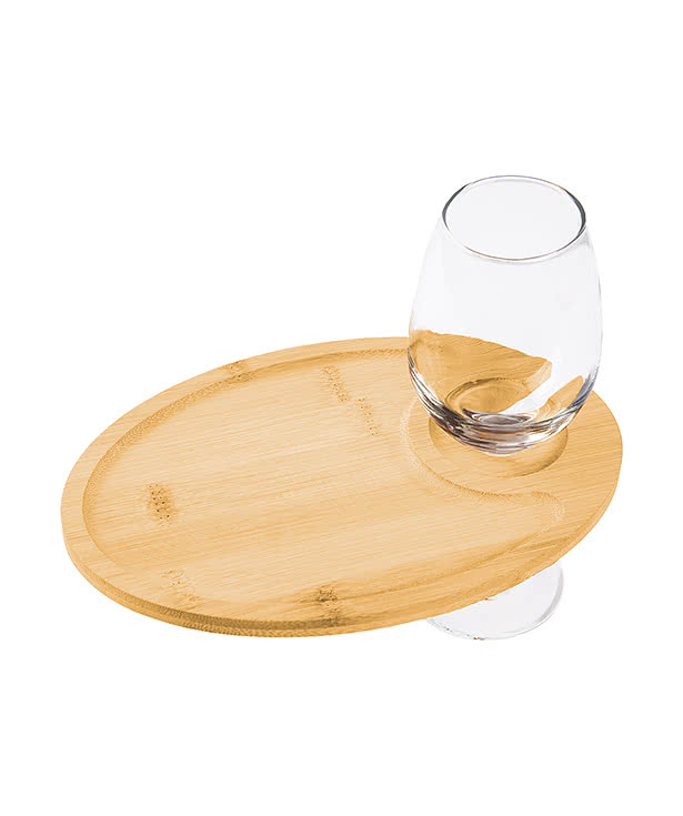 Laser Engraved Wine & Dine Recessed Bamboo Tray with Wine Glass Holder