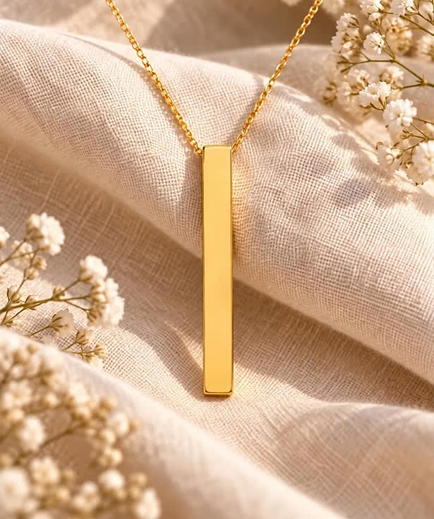Laser Engraved Thin Chain Bar Necklace