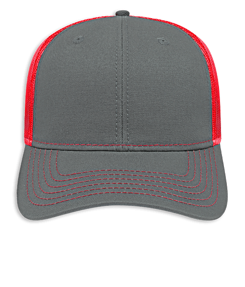 Cap America Mesh Back Trucker Hat in Charcoal / Red