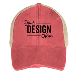 Adams Pigment Dyed Distressed Trucker Hat - Color: Nautical Red / Tan