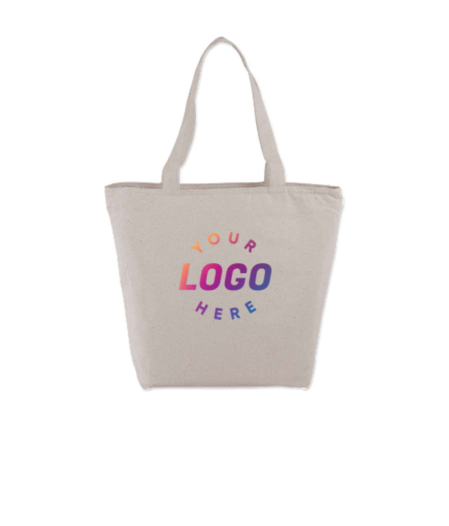 Full Color Maine Medium Cotton Canvas Zippered Tote Bag in Natural