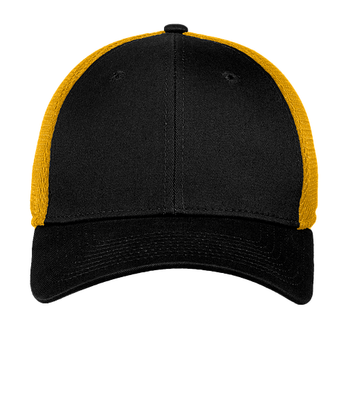 New Era 39THIRTY Stretch Fit Mesh Baseball Hat in Flag Black / Gold