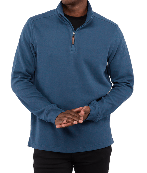 Elevate Hudson Eco Knit Ribbed Quarter Zip Sweater in Denim