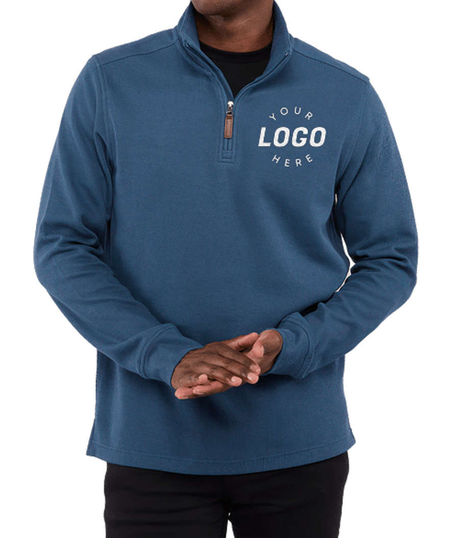 Elevate Hudson Eco Knit Ribbed Quarter Zip Sweater in Denim