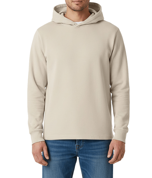 Port & Company Core Cotton Hooded Long Sleeve T-shirt in Light Sand