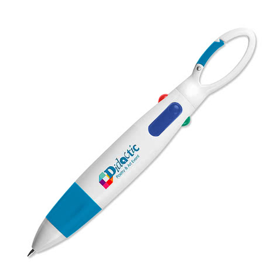 Quatro 4-Color Carabiner Pen (color ink) in White with Black
