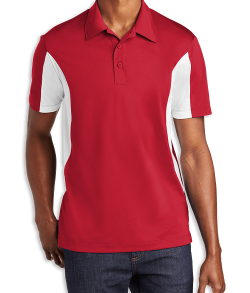 Sport-Tek Sport-Wick Colorblock Micro Pique Performance Polo in True Red / White