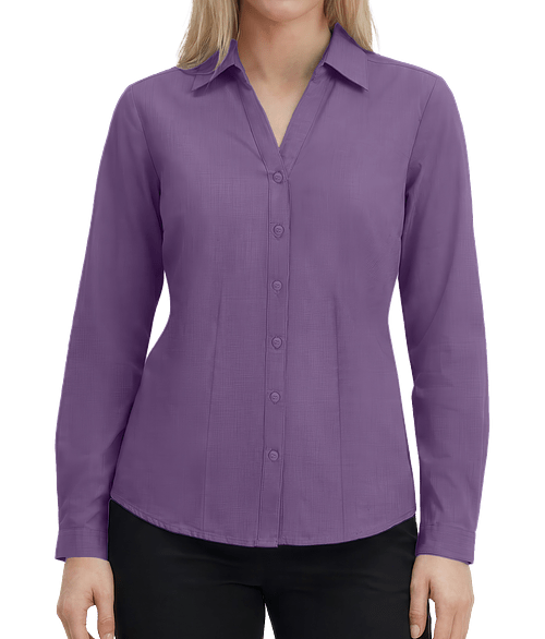 Blue Generation Women’s Untucked Crossweave Long Sleeve Dress Shirt - Printed in Plum