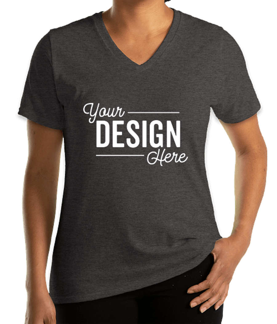 Port & Company Women's Core Cotton V-Neck T-shirt in Dark Heather Grey