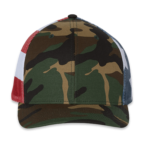 Richardson American Flag Trucker Hat in Green Camo  /  Stars