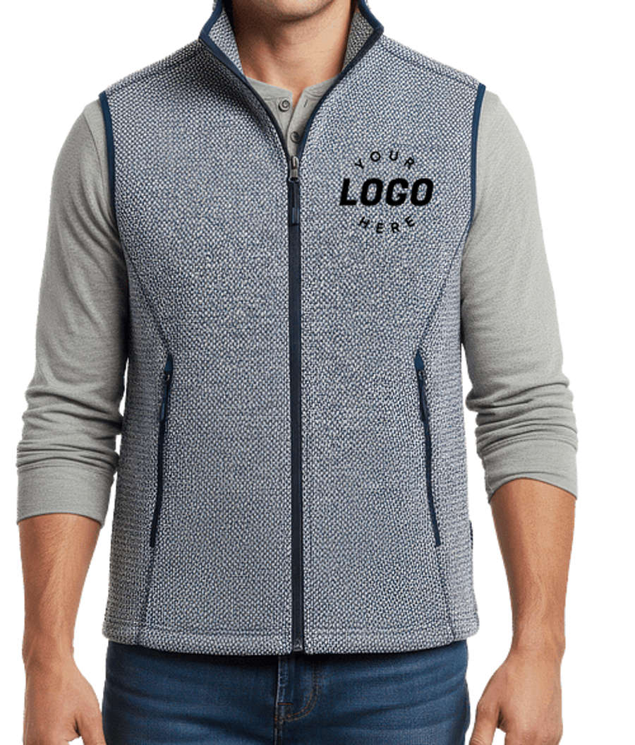 North End Jasper Jacquard Recycled Fleece Vest - Printed in Classic Navy / White