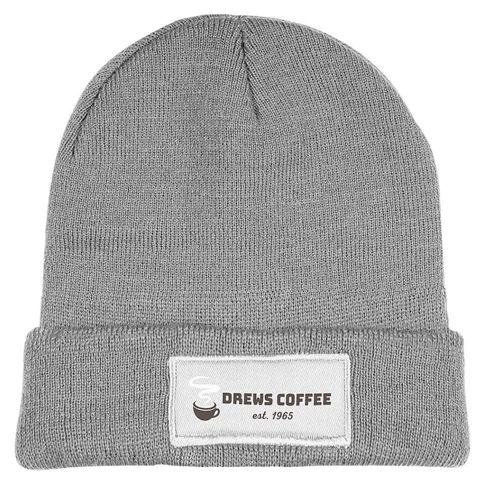 Acrylic Knit Rectangle Patch Beanie - Embroidered