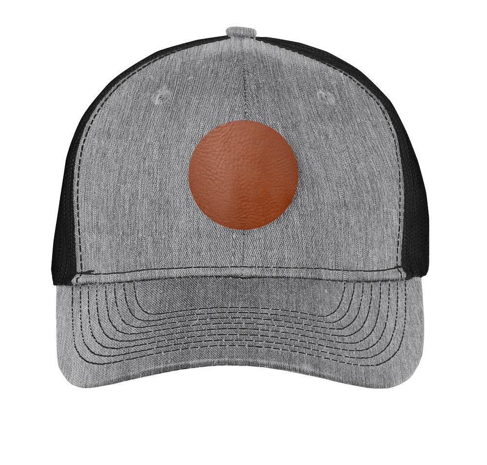 Port Authority Snapback Trucker Hat - Circle Faux Leather Patch - Laser Engraved-default