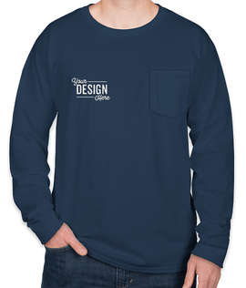 Hanes Workwear Long Sleeve Pocket T-shirt - Embroidered - Color: Navy