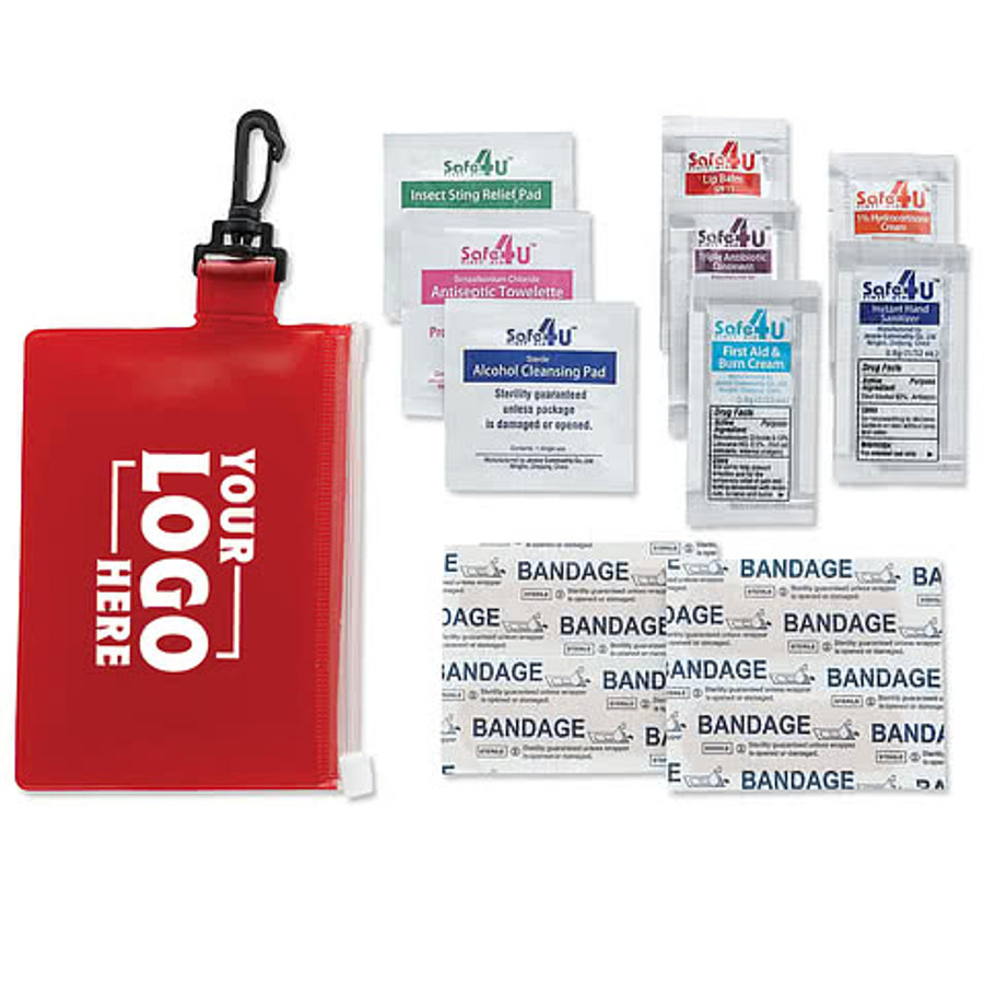 On The Go 12-Piece First Aid Pouch in Translucent Red