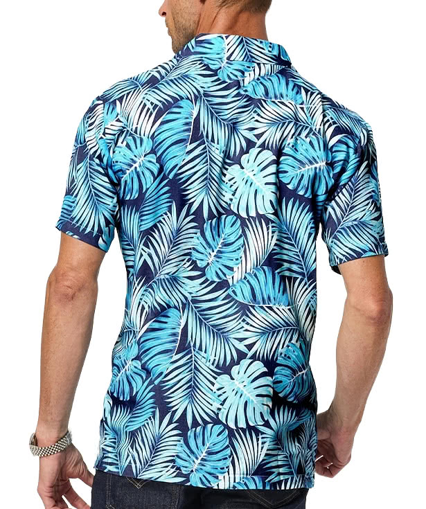 Blue Generation Tropical Leaves Short Sleeve Camp Shirt