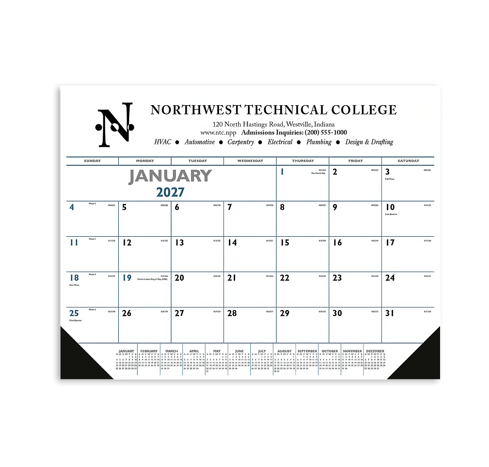 Blue & Black Desk Pad Calendar with Vinyl Corners-default