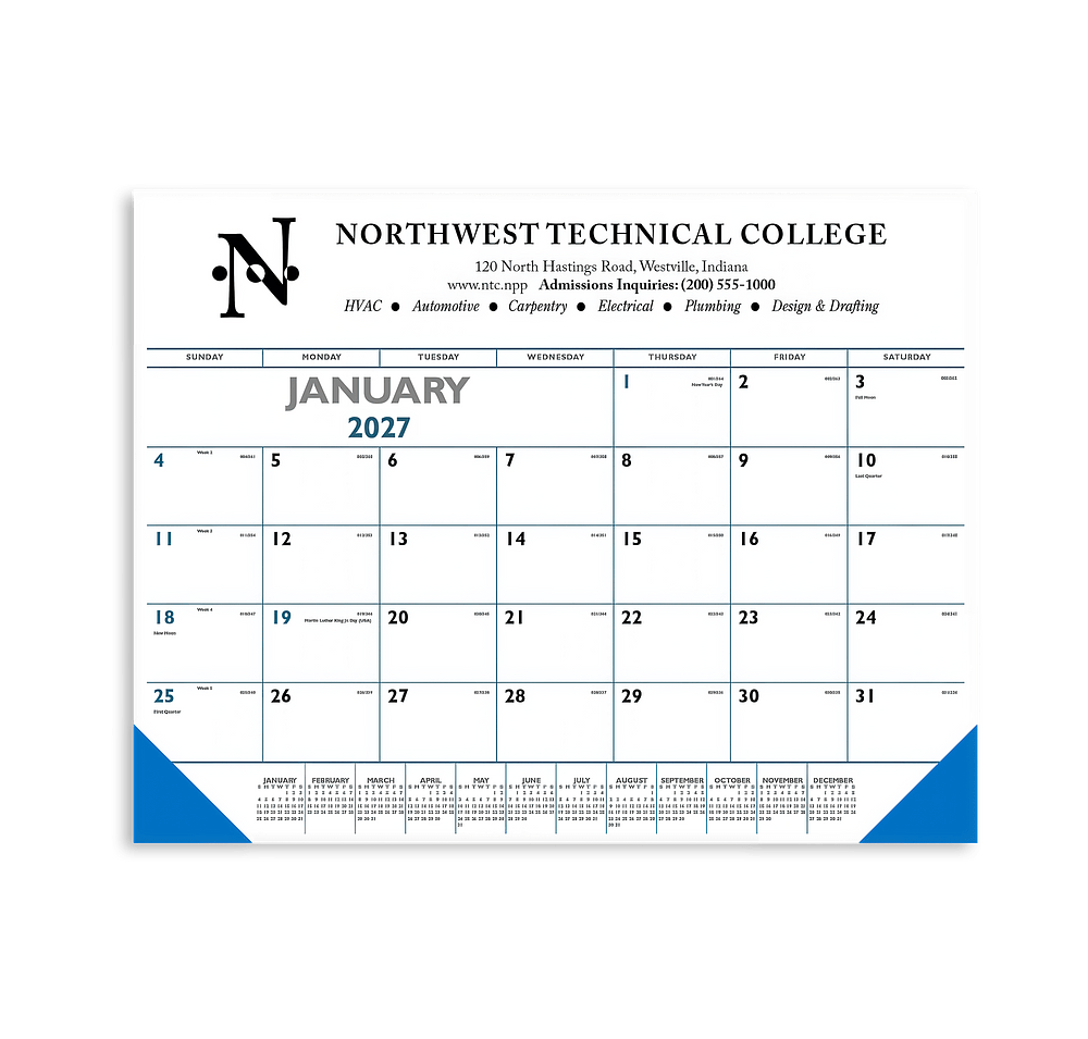 Blue & Black Desk Pad Calendar with Vinyl Corners-default