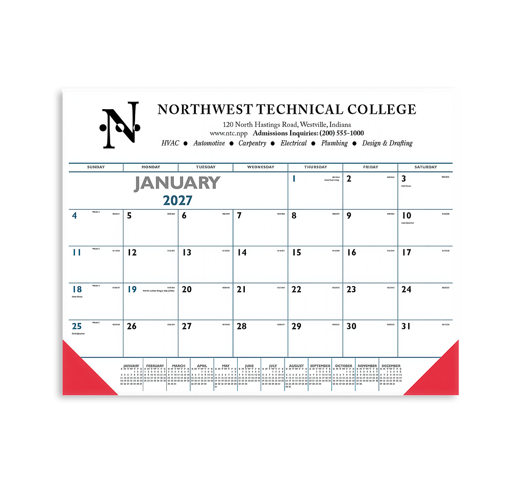 Blue & Black Desk Pad Calendar with Vinyl Corners-default