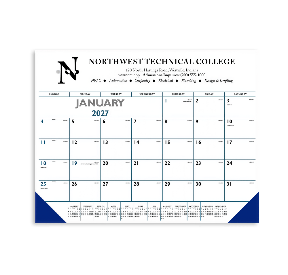 Blue & Black Desk Pad Calendar with Vinyl Corners-default