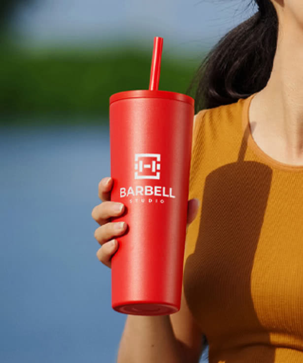 Full Color 24 oz. Bradford Stainless Steel Insulated Tumbler with Straw