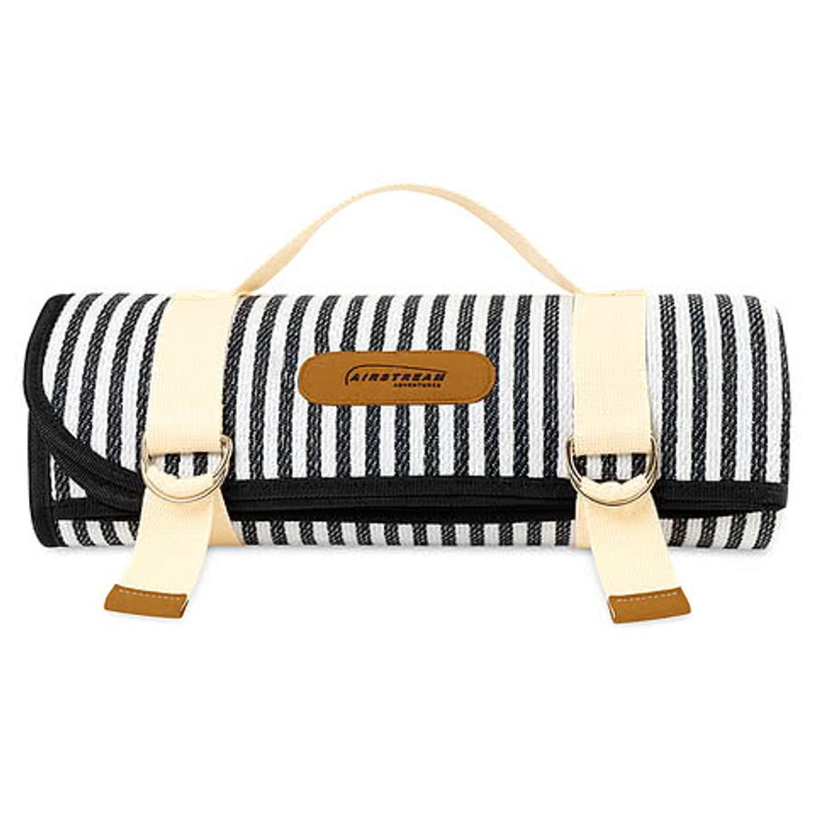 Laser Engraved Life's a Picnic Roll-Up Blanket in Black & White Stripes