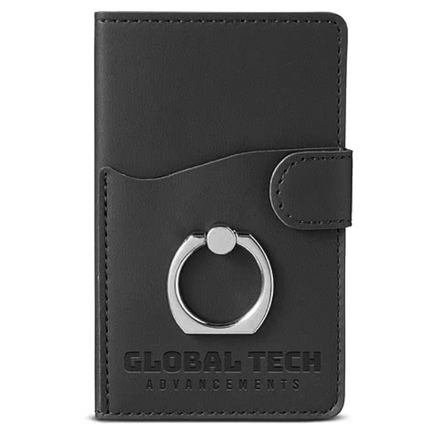 Debossed Leeman Tuscany Dual Card Phone Wallet With Metal Ring Stand
