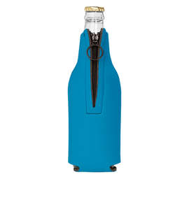 Foldable Foam Zipper Bottle Cooler - Color: Neon Blue