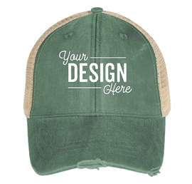 Adams Pigment Dyed Distressed Trucker Hat - Color: Forest / Tan