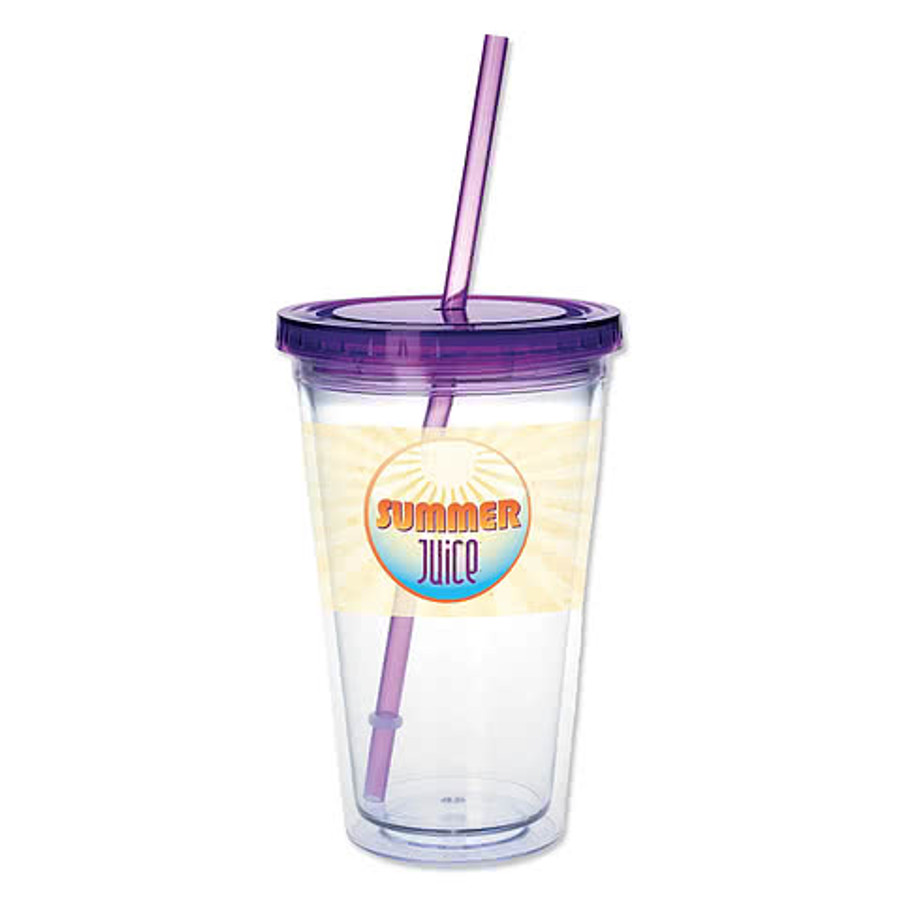 Full Color 18 oz. Clear Tumbler with Colored Lid and Straw