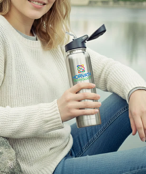 Full Color 17 oz. Stratford Pop-Top Stainless Steel Insulated Water Bottle